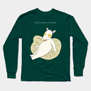 Busy doing nothing (Yuki the goat on a beanbag) Long Sleeve T-Shirt